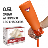 Ezywhip Pro Cream Whipper 0.5L Orange & 10 Pack x 12 (120 Bulbs)