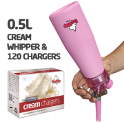 Ezywhip Pro Cream Whipper 0.5L Pink & 10 Pack x 12 (120 Bulbs)