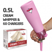 Ezywhip Pro Cream Whipper 0.5L Pink & 10 Pack x 6 (60 Bulbs)