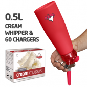 Ezywhip Pro Cream Whipper 0.5L Red & 10 Pack x 6 (60 Bulbs)
