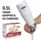 Ezywhip Pro Cream Whipper 0.5L White & 10 Pack x 6 (60 Bulbs)